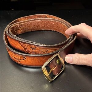 Men’s Vintage Brown Leather Belt with Gold Buckle
